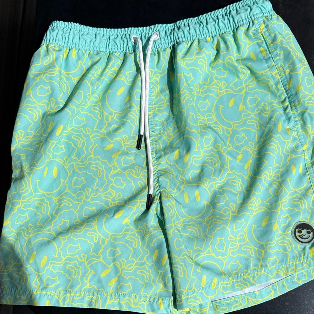 Neff Aqua and Yellow Smiley Men's Athletic Shorts